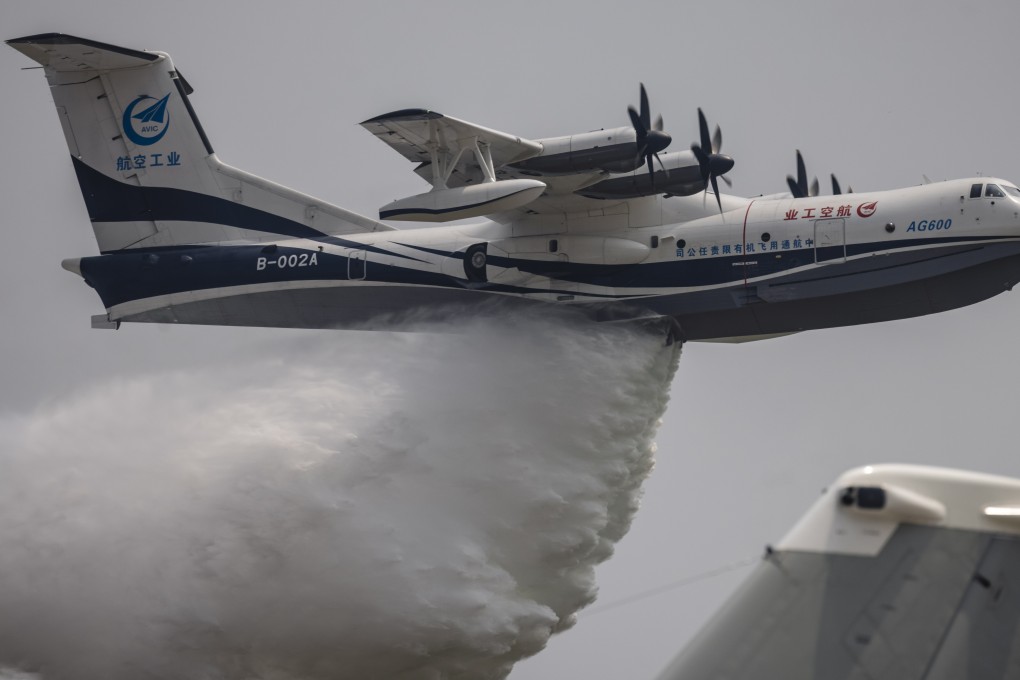 AVIC AG600 amphibious aircraft goes through its paces at the air show in Zhuhai on Tuesday. Photo: EPA-EFE