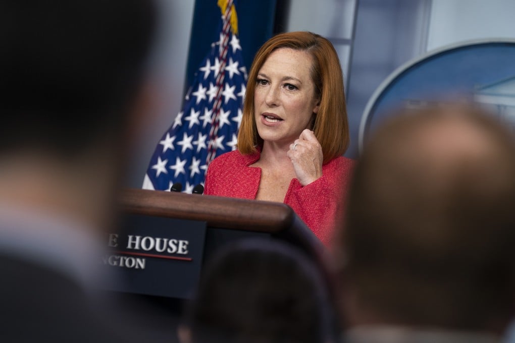 White House press secretary Jen Psaki speaks during a briefing at the White House on Monday. Photo: AP