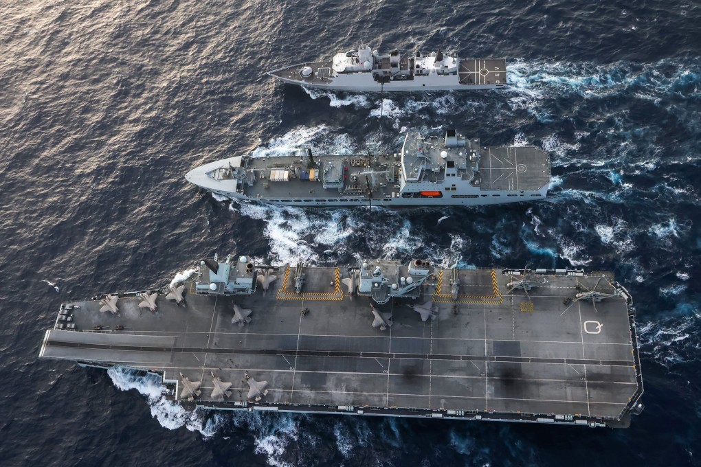 British, American and Dutch warships take part in marine operations in the South China Sea on July 29. Photo: Twitter