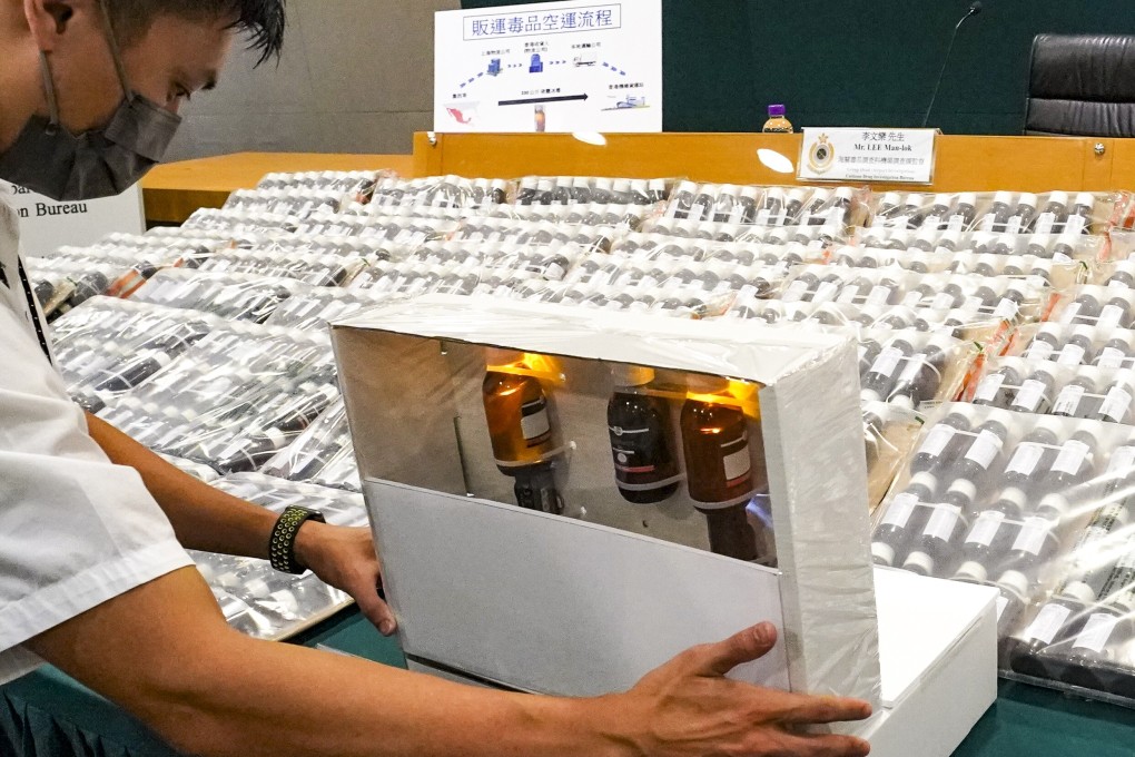 More than 1,900 bottles labelled ‘coconut oil’ were actually filled with a liquid form of methamphetamine. Photo: Felix Wong