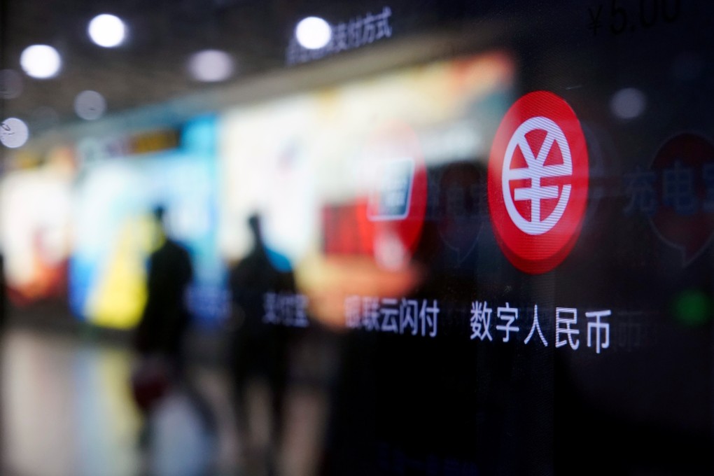 A sign indicating digital yuan is pictured on a vending machine in Shanghai. Photo: Reuters