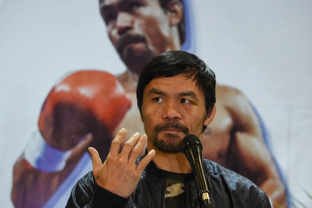 Filipino boxing great Manny Pacquiao in a press conference in Manila, the Philippines after beating US boxer Adrien Broner in Las Vegas in 2019. Photo: AFP