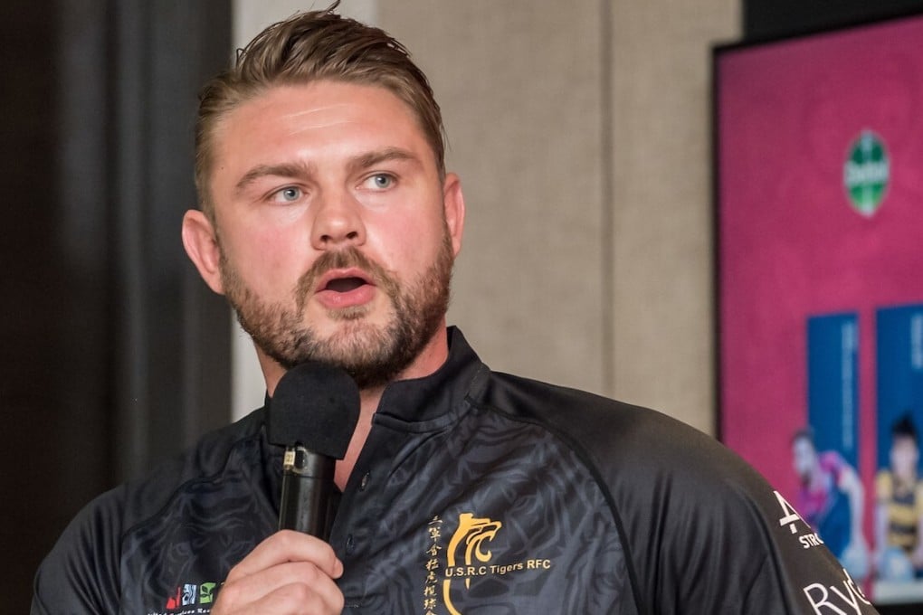 Former Dragons captain and Wales international Lewis Evans, Tigers director of rugby and head coach of the men's Premiership team, at the 2021-22 season launch in Hong Kong Football Club. Photo: Ike Images