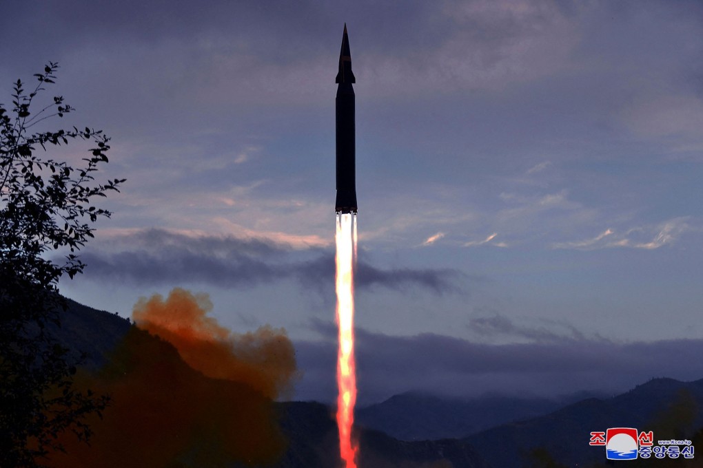 A photo released by KCNA shows a hypersonic missile being test-fired in Jagang Province, North Korea. Photo: AFP