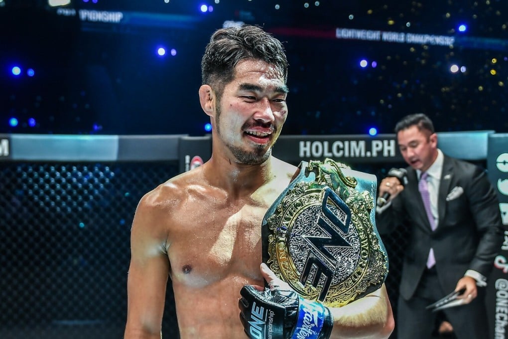 Ok Rae-yoon celebrates his lightweight title win against Christian Lee at ONE: Revolution. Photos: ONE Championship