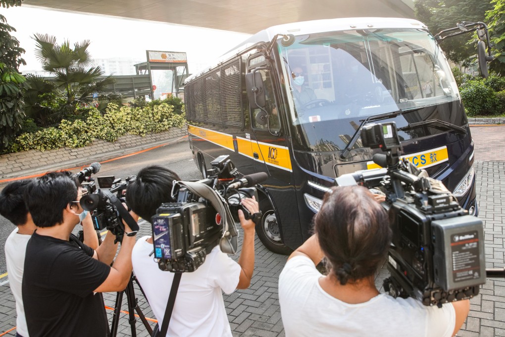 The accused, who were all senior Apple Daily employees, arrive at West Kowloon Court for a pretrial hearing. Photo: Winson Wong