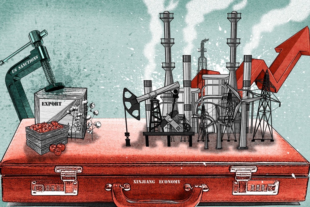 Xinjiang remains a major agricultural base and primary industries that harvest or extract raw materials still accounted for 14.4 per cent of gross domestic product (GDP) in 2020. Illustration: Henry Wong