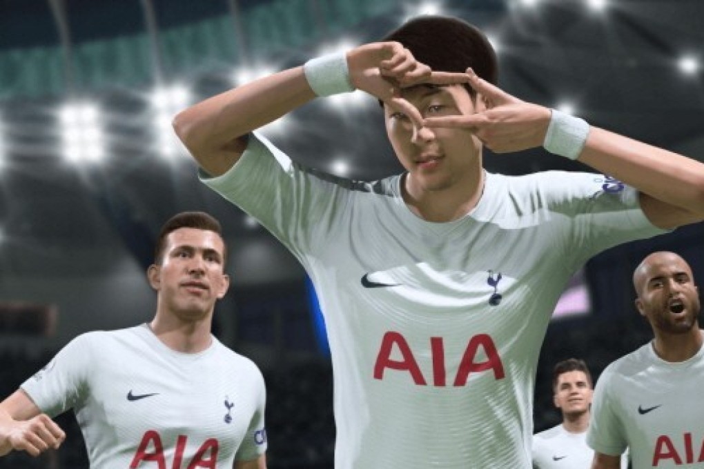 Spurs star Son Heung-min celebrates a goal with his trademark celebration in the Fifa 22 video game. Image: EA Sports/Fifa