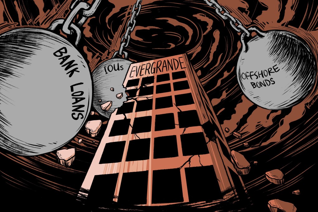 Even without considering any expenses for marketing or human resources, Evergrande would not have enough finished property projects in its entire portfolio to generate the cash that can meet its financial obligations. Illustration by Lau Ka-kuen