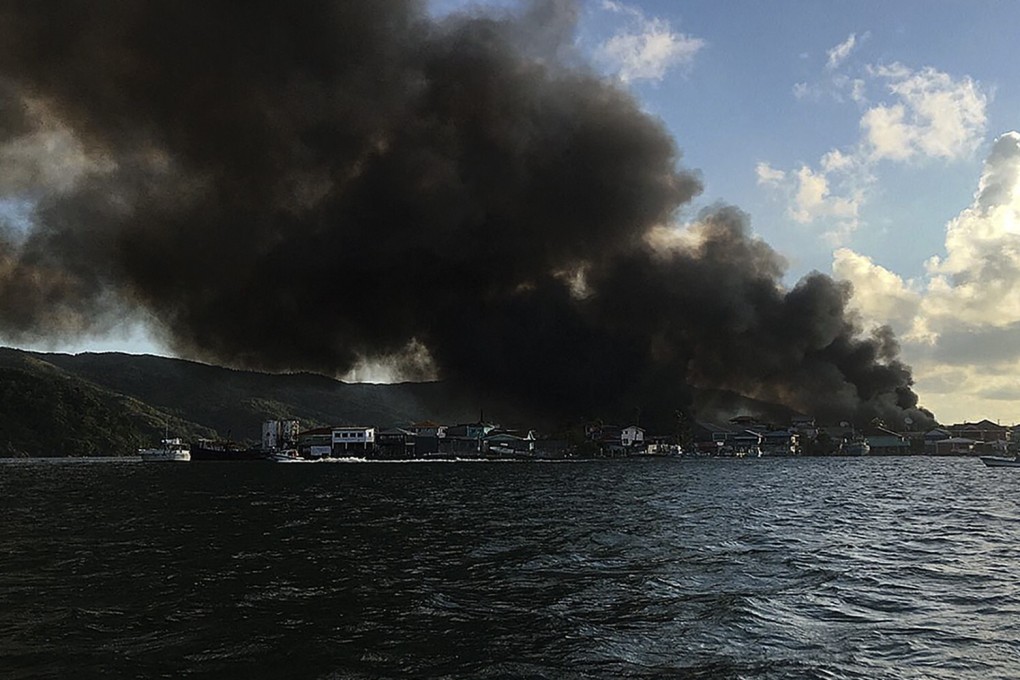 A fire on Guanaja island, in the Islas de la Bahia, Honduras on Saturday. Photo: AFP