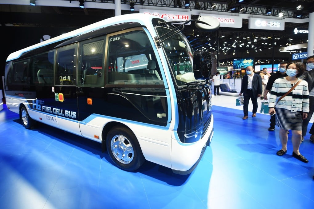 A hydrogen fuel-cell bus is on display at Auto Shanghai 2021. Photo: VCG via Getty Images