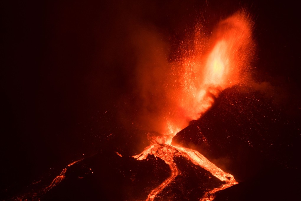 The Cumbre Vieja volcano spews lava, ash and smoke on the Canary Island of La Palma on Sunday. Photo: AFP