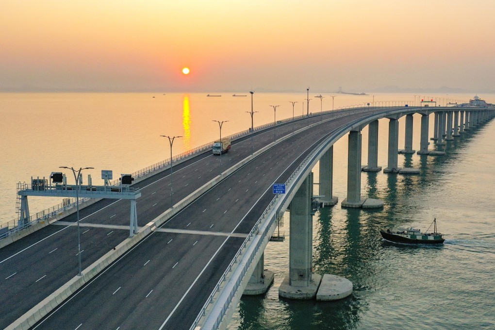 A view of the sunset from the Hong Kong end of the mega bridge. Photo: Winson Wong