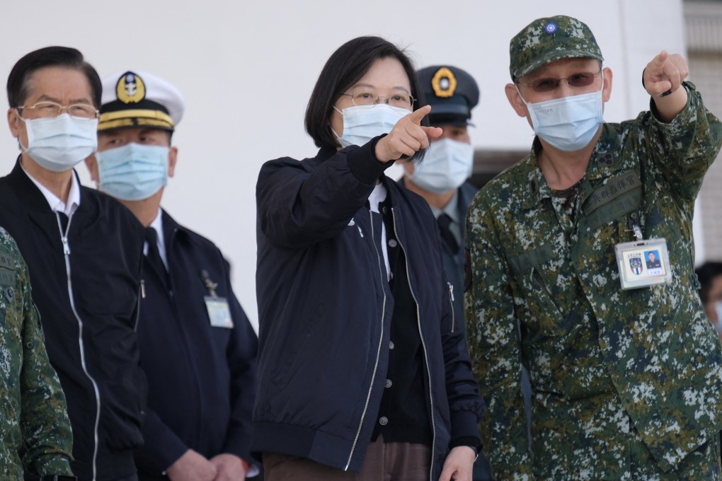 Taiwanese President Tsai Ing-wen (centre) inspects military troops in Tainan, southern Taiwan, in January. Photo: AFP