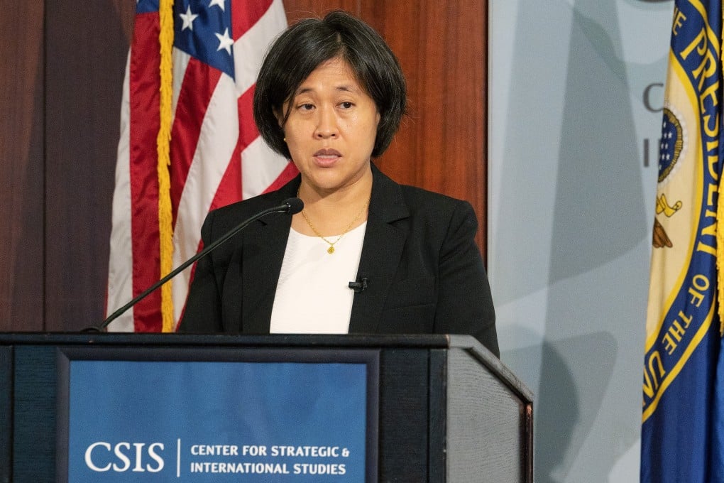US Trade Representative Katherine Tai speaks in Washington on Monday. Photo: Bloomberg