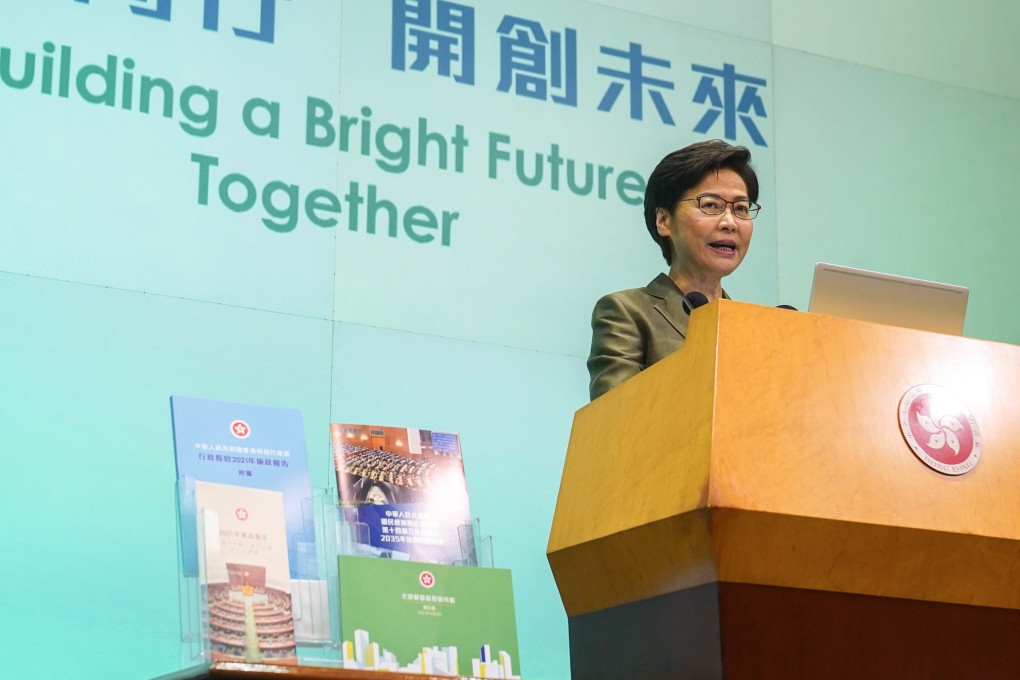 Chief Executive Carrie Lam holds a press briefing after her policy address. Photo: Sam Tsang