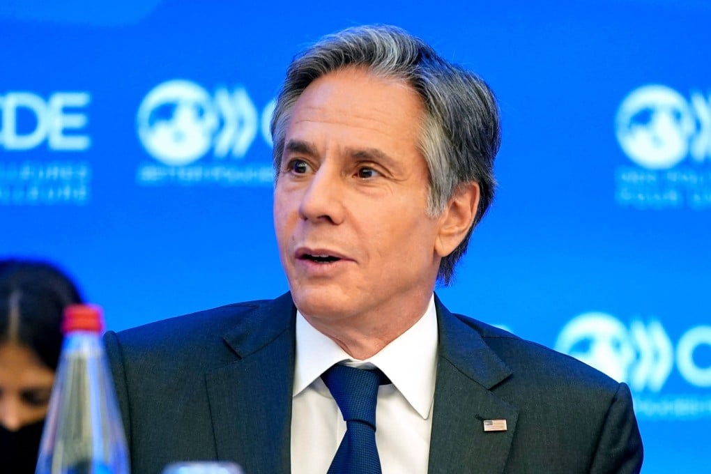 US Secretary of State Antony Blinken speaks during a closing session at the Organisation for Economic Cooperation and Development’s ministerial council meeting in Paris on Wednesday. Photo: AFP