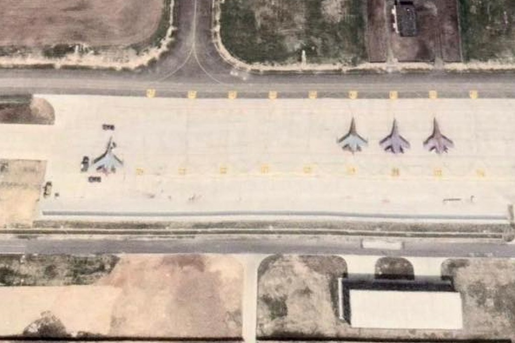 A J-16D fighter jet (third from right) is seen at the Xiangtang airbase in Jiangxi in this satellite image taken in May and released on Saturday. Photo: Kanwa Defence Review
