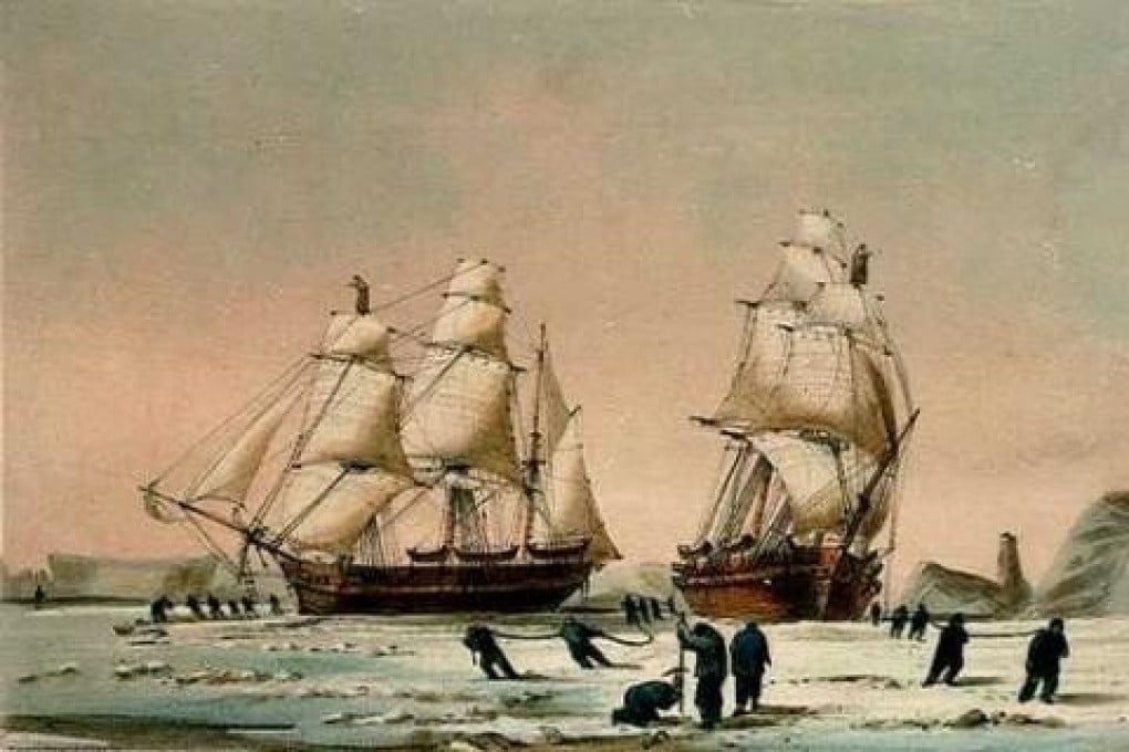 HMS Enterprise (left) and HMS Investigator (right) in the Arctic on their first expedition. Photo: Captured online