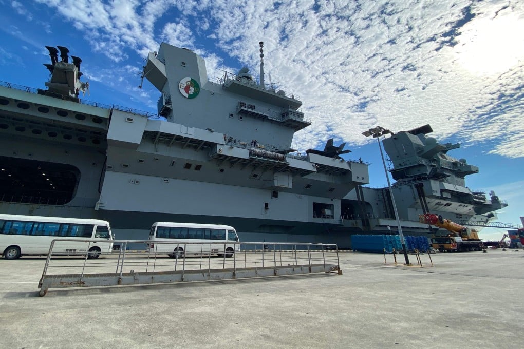 Britain’s HMS Queen Elizabeth is docked at Changi Naval Base in Singapore on October 11, 2021. Photo: AFP