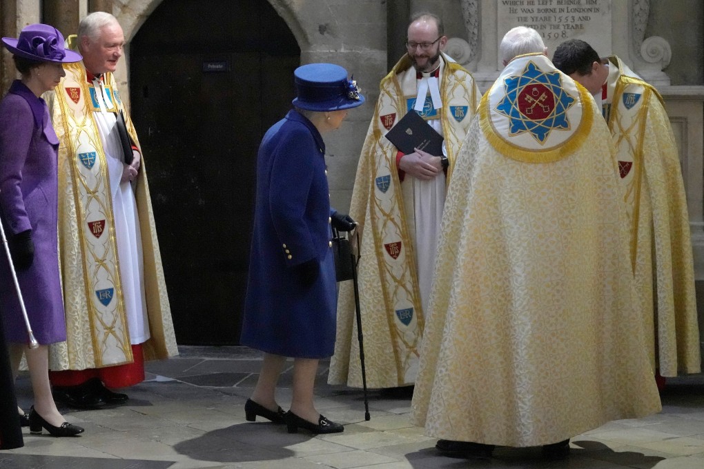 Britain’s Queen Elizabeth arrives to attend a Service of Thanksgiving to mark the Centenary of the Royal British Legion at Westminster Abbey on Tuesday. Photo: Reuters