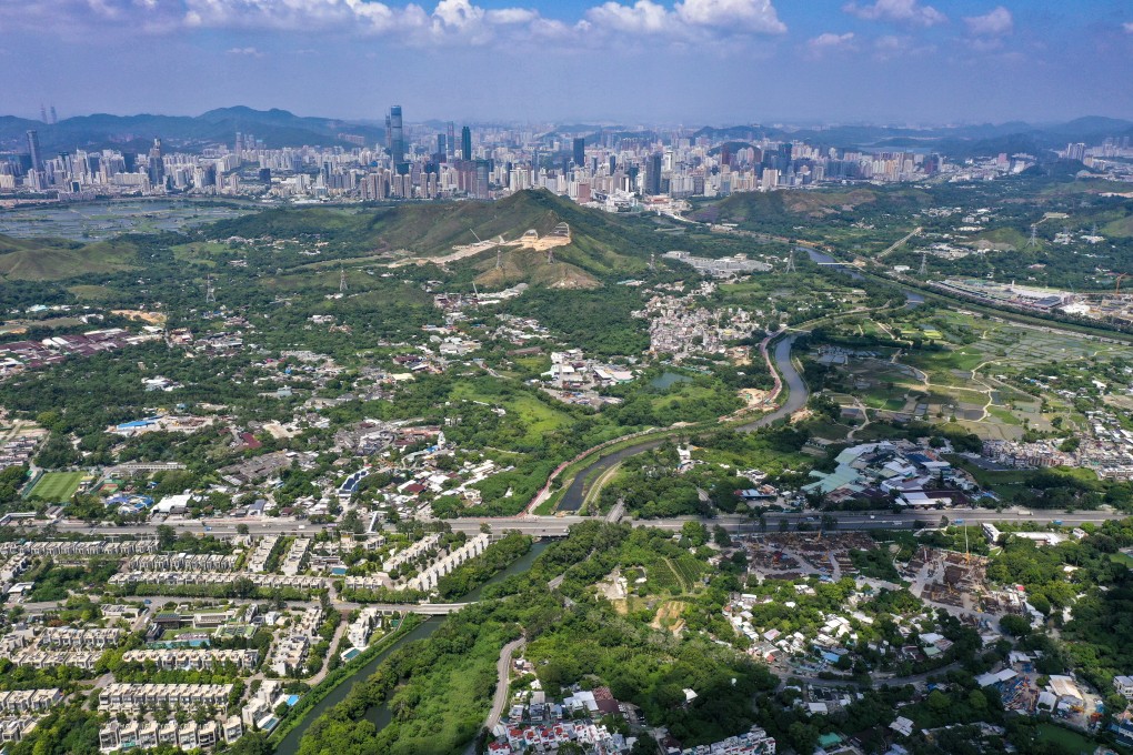 Aerial view of North New Territories area. At the backdrop is Shenzhen City. Photo: Winson Wong