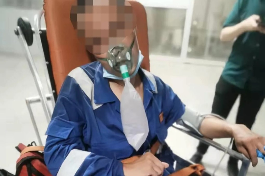 One of the Chinese workers is taken for medical treatment after the WeChat post highlighted their plight. Photo: WeChat