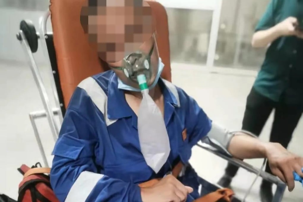 One of the Chinese workers is taken for medical treatment after the WeChat post highlighted their plight. Photo: WeChat