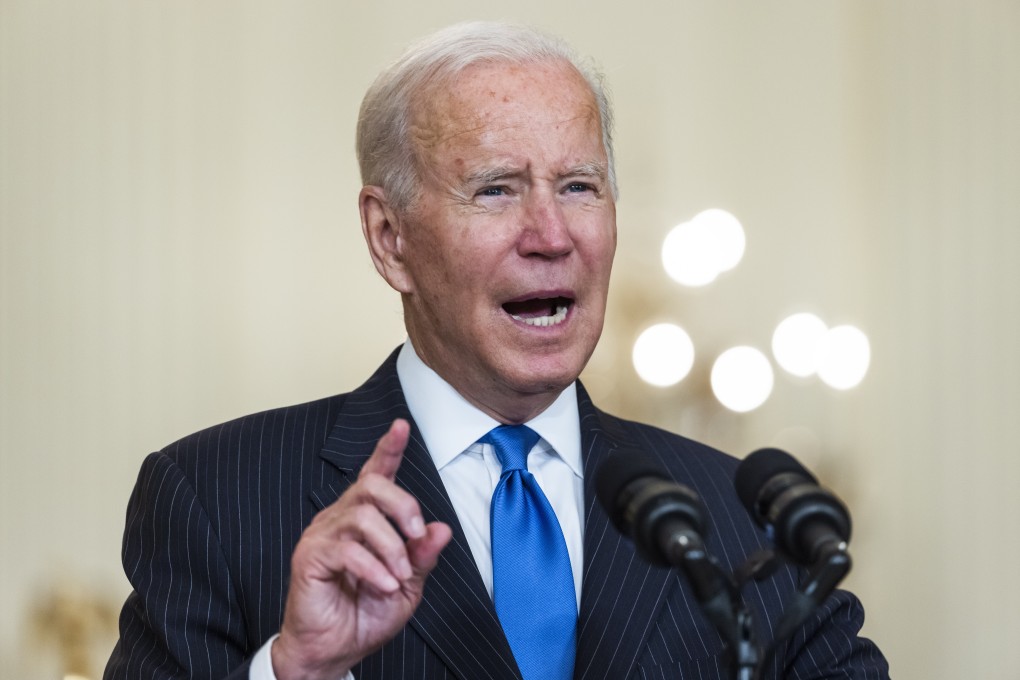 US President Joe Biden speaks about global transport supply chain bottlenecks at the White House on Wednesday. Photo: EPA-EFE