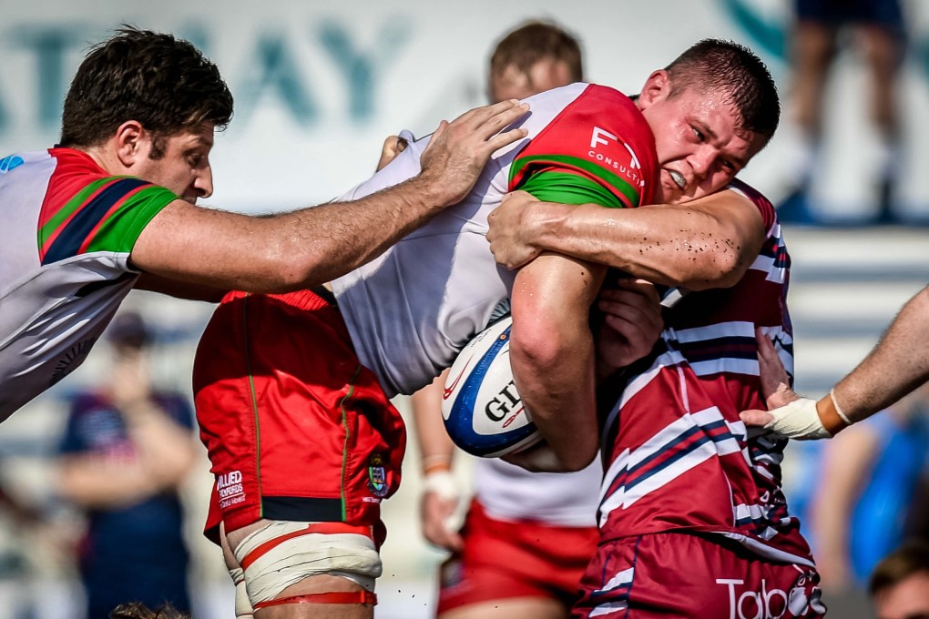 Sandy Bay captain Lewis Wilson against Kowloon in the men’s rugby Premiership. Photos: Ike Images