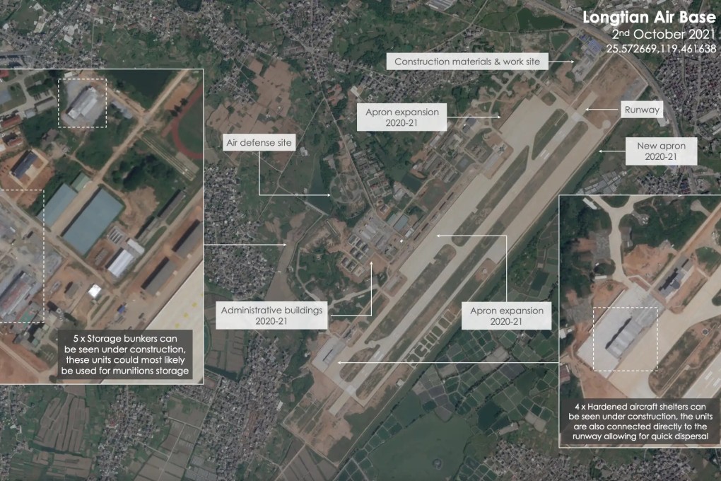 Air defence sites, runways, aprons and bunkers have been expanded and upgraded at the Chinese military’s Longtian airbase in Fujian province. Source: Planet Labs