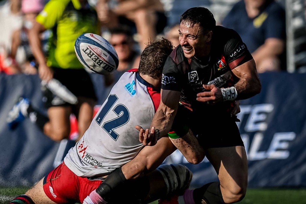 Valley winger Whiria Meltzer in a game against HKU Sandy Bay in the men's rugby Premiership. Photo: Ike Images