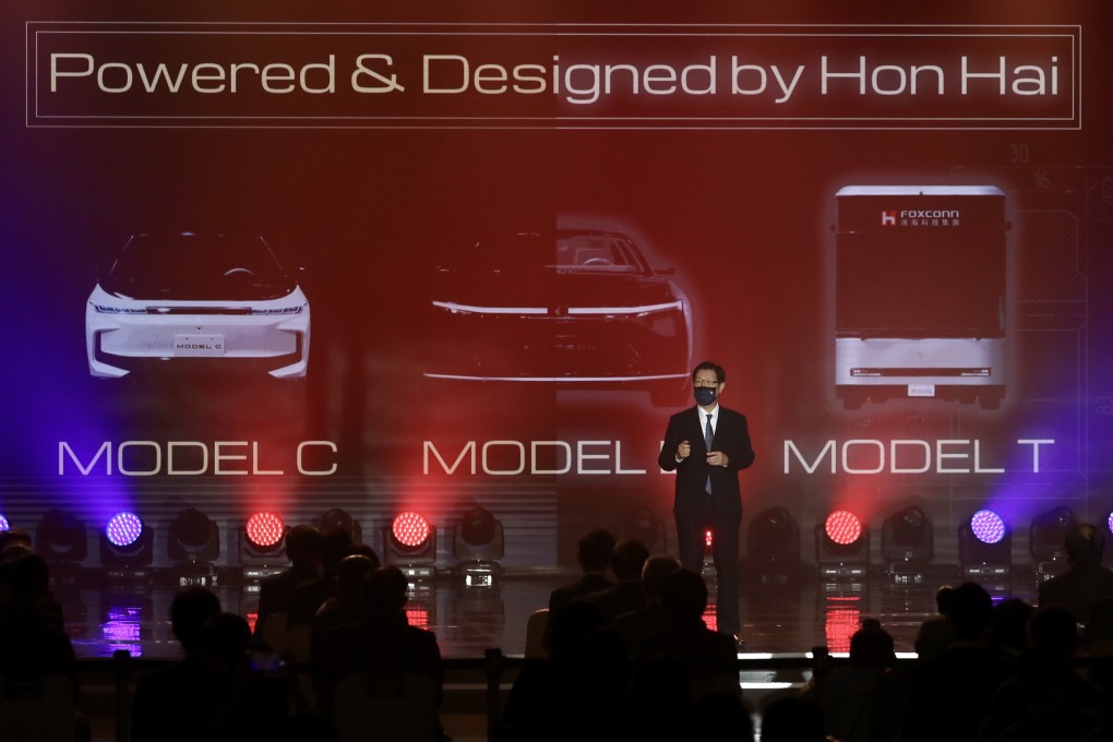 Young Liu, chairman of Foxconn Technology Group, also known as Hon Hai Precision Industry, speaking during the launch of the company’s Foxtron electric vehicle line-up during the Hon Hai (Foxconn) Tech Day in Taipei on 18 October 2021. The Foxtron line-up comprises the Model C sedan, Model E sports-utility vehicle and Model T commuter bus. Photo: EPA-EFE