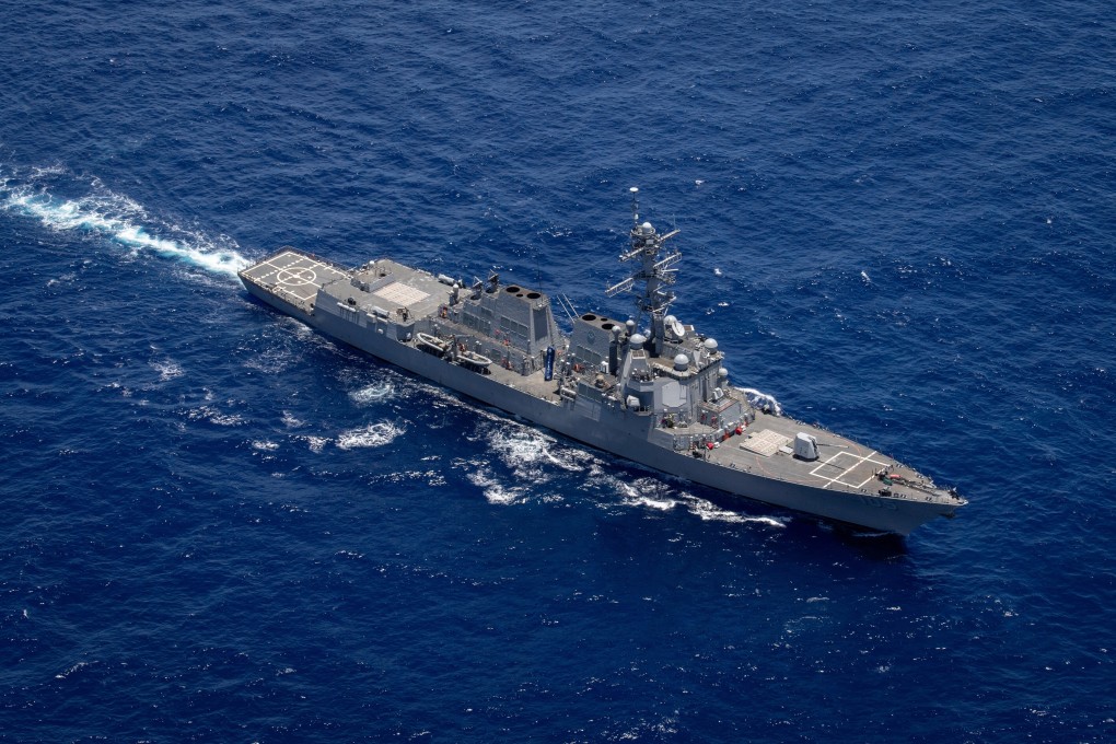 The US Navy’s Arleigh Burke-class guided-missile destroyer USS Dewey sailed through the Taiwan Strait along with a Canadian frigate. Photo: Handout via Reuters