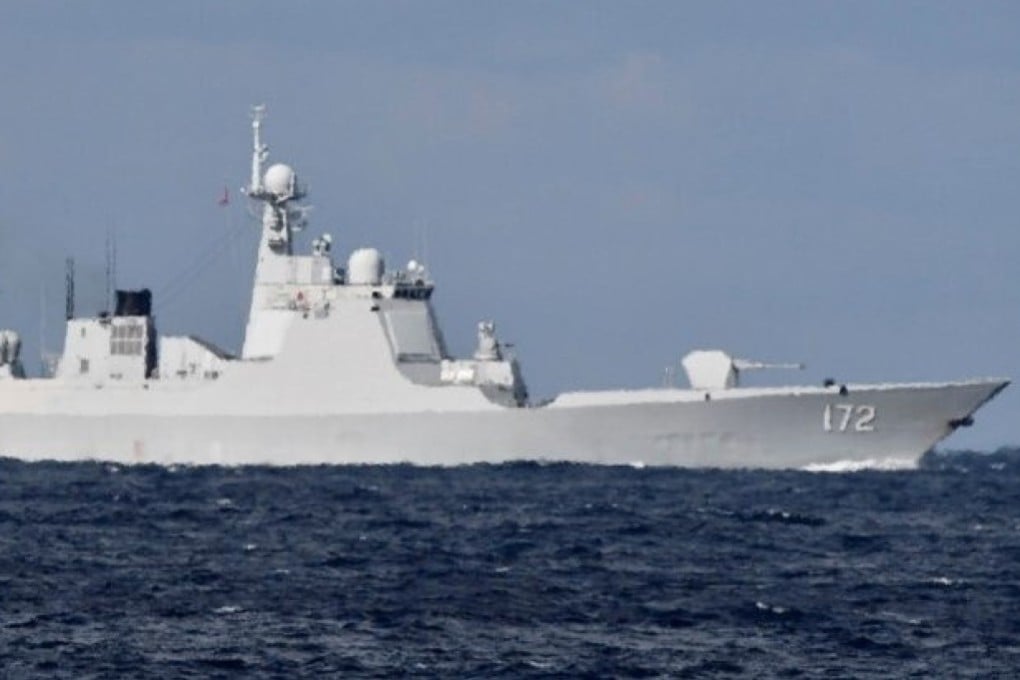 A Chinese Navy Kunming-class destroyer sails near Japan on October 18, 2021. Photo: Japan Self-Defence Forces via Reuters