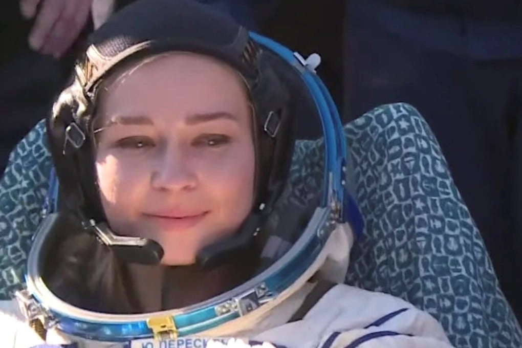 Russian actress Yulia Peresild rests after returning to Earth in the Soyuz MS-18 space capsule on Sunday. Photo: Roscosmos via Reuters