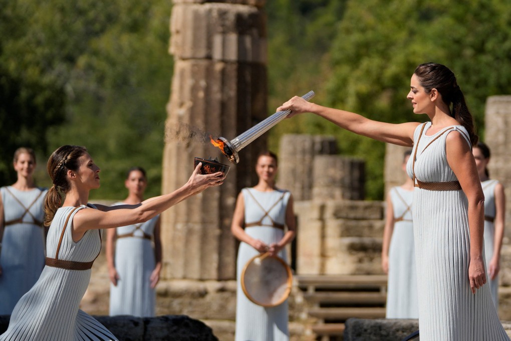 The flame lighting ceremony for the 2022 Beijing Winter Olympics at the Ancient Olympia archaeological site, birthplace of the ancient Olympics in southern Greece. Photo: AFP