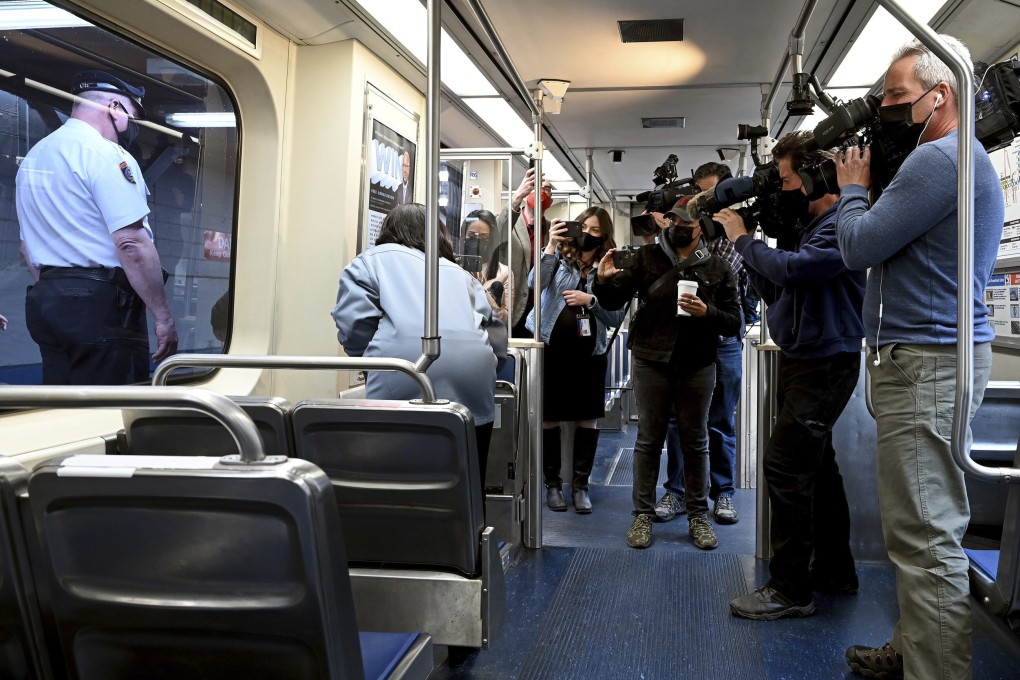 A news conference after the subway assault. Photo: AP