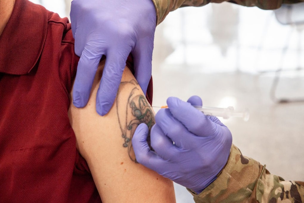 A patient receives the Johnson & Johnson Covid-19 vaccine in Buffalo, West Virginia, in March. Photo: TNS