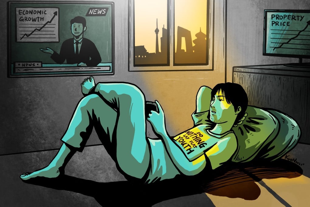 “Lying flat” represents the mindset of lying down instead of being a productive member of society. Illustration: Lau Ka-kuen