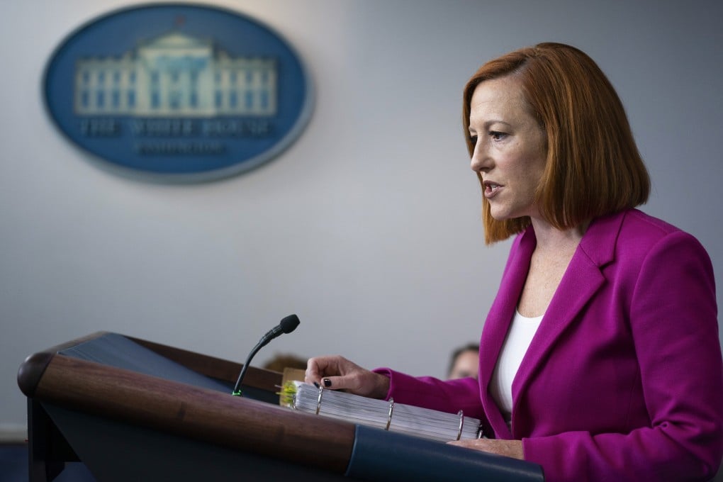 White House Press Secretary Jen Psaki during the briefing on Friday in Washington: “The president was not announcing any change in our policy.” Photo: AP