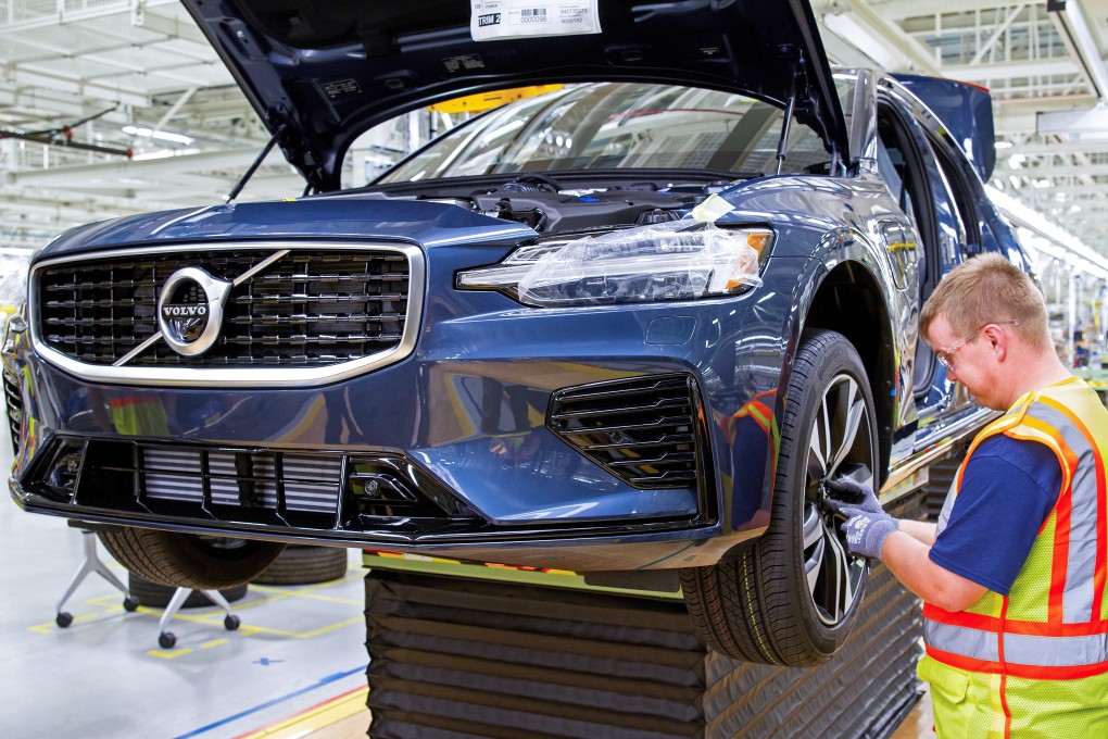 An employee working on a Volvo S60 on the assembly line at the company's manufacturing plant in Ridgeville, South Carolina. Photo: Handout