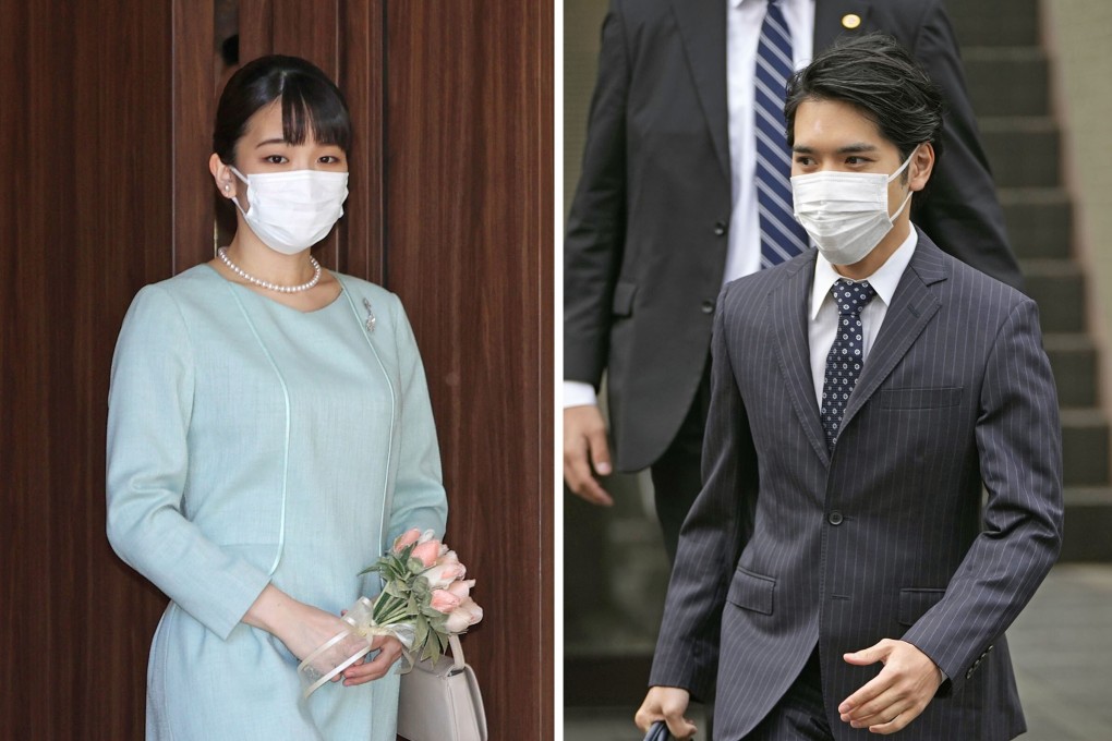 A combination photo shows Japan’s Princess Mako and Kei Komuro leaving their residences in Tokyo and Yokohama, respectively, on Tuesday. Photo: Kyodo