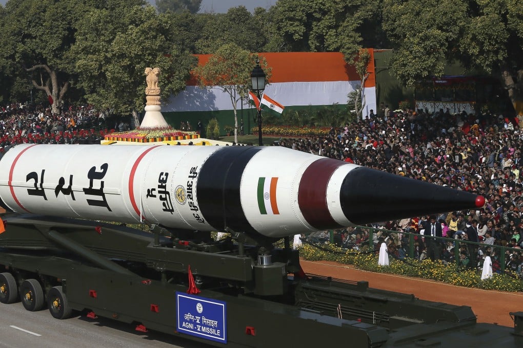 India’s long-range ballistic Agni-V missile is displayed during a Republic Day parade in New Delhi in 2013. Photo: AP