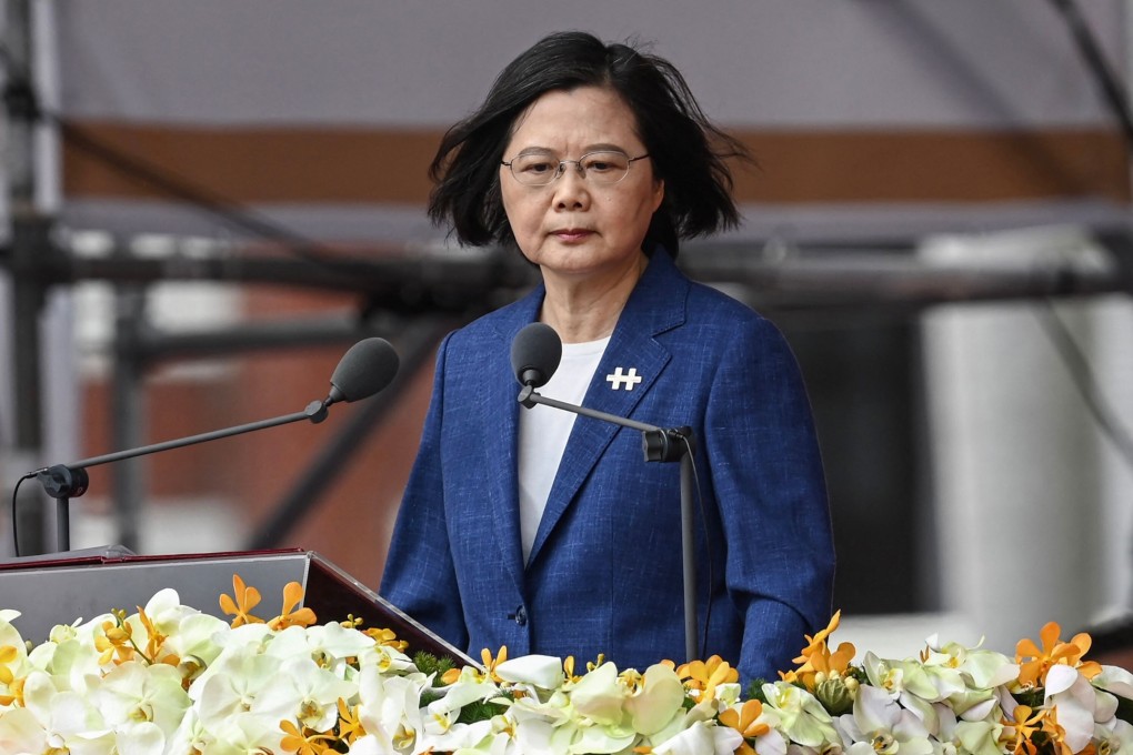 Taiwan's President Tsai Ing-wen speaks in front of the Presidential Palace in Taipei on October 9. Photo: AFP