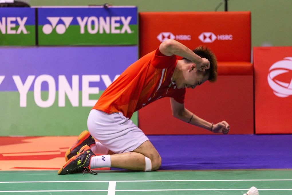 Lee Cheuk-yiu celebrates his victory after defeating Indonesia's Anthony Ginting in the men's singles final of the 2019 Hong Kong Open at Hung Hom Coliseum. Photo: Kelly Ho