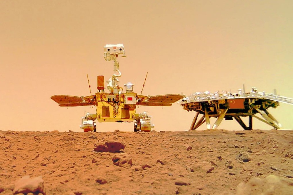 The Chinese Mars rover Zhu Rong next to its landing platform on the red planet’s surface. Photo: EPA-EFE