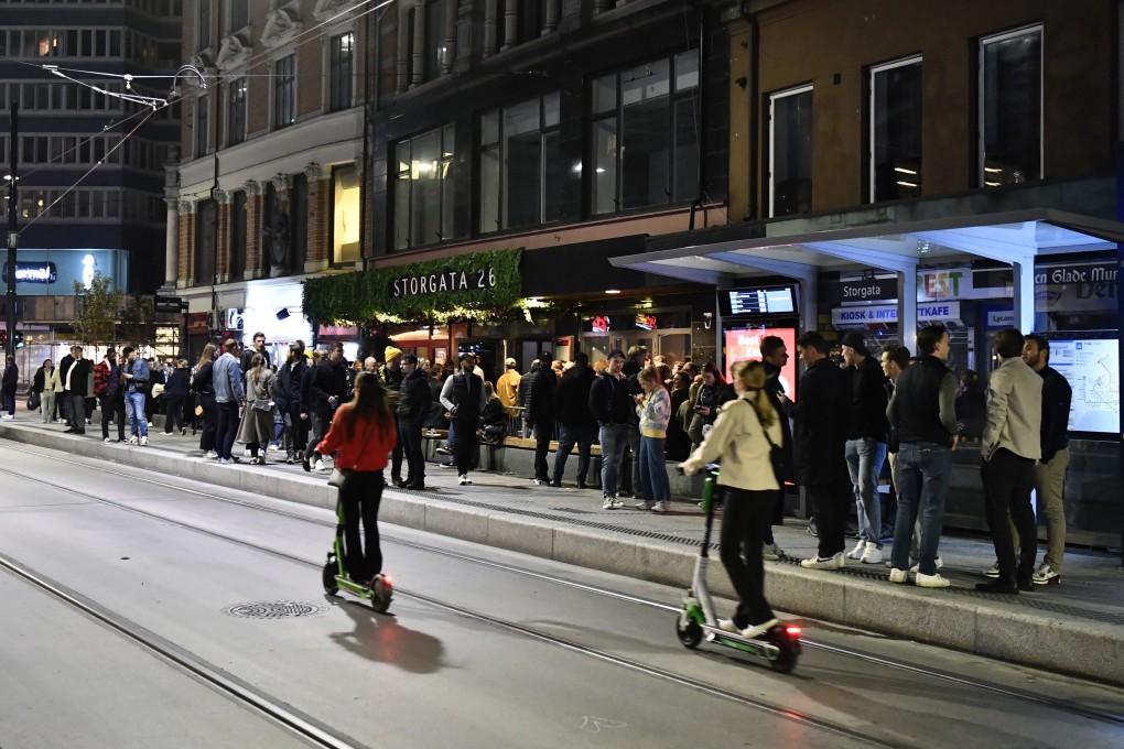 People celebrating the end of Covid-19 restrictions, in Oslo, Norway in September. Cases are rising again. Photo: AP