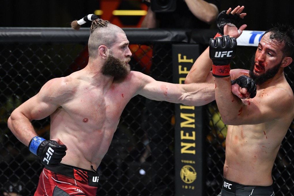 Jiri Prochazka punches Dominick Reyes in their light heavyweight bout on May 1, 2021 in Las Vegas, Nevada. Photos:Jeff Bottari/Zuffa LLC