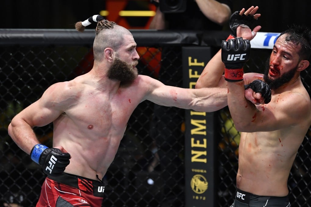 Jiri Prochazka punches Dominick Reyes in their light heavyweight bout on May 1, 2021 in Las Vegas, Nevada. Photos:Jeff Bottari/Zuffa LLC